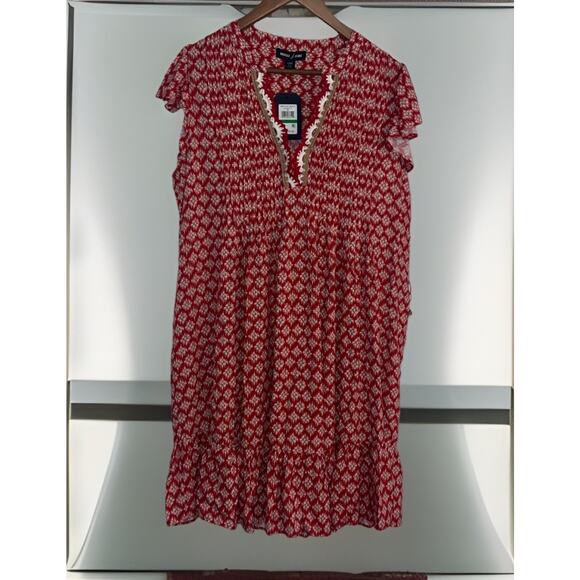 NWT Nautica Women's Red V Neck Crochet Shift Dress Size Large - Picture 1 of 9